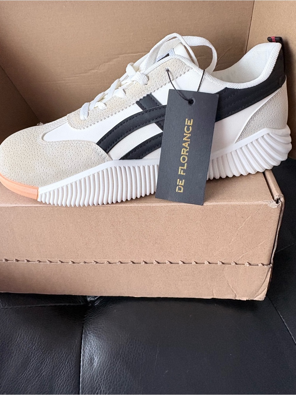 De Florance Women's White and Black Athletic Sneaker